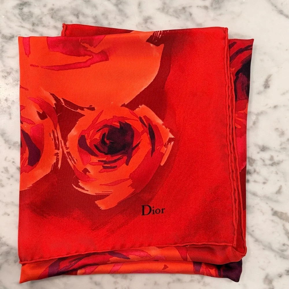 Dior Red Floral Silk Scarf- Brand new in the Box - Picture 3 of 6